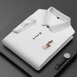 MLSHP Summer Mens Polo Shirts High Quality Short Sleeve Solid Color Business Casual Embroidery Male Tees Simple Man Tshirts 240422