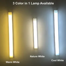 C 유형 C 충전식 LED 야간 조명 PIR 모션 센서 부엌 옷장 방 침대 옆 유도 바 빛을위한 캐비닛 램프 아래