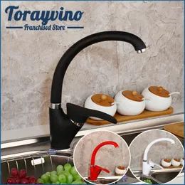 Kitchen Faucets Torayvino Sink Mixer Tap Rotatable Grifo Negro Black & Red White Water Column Spray Cold