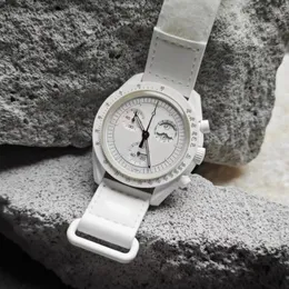 Moon White Watch Fullt Functional Automatic Quartz Watch Air King Plastics Movement Watches Glow In Dark Luxury Planet Lunar Fas Move Fashion Designer Black