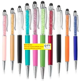 Metal -Kugelschreiber Rainbow Schüler Schreiben Sand Glitter Kugelschalter Pens Handy Touch Pen Diamond Geschenkstift School Office Supplies LL LL