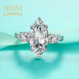 Cluster Rings HUIYI Luxury European And American S925 Silver Engagement Ring With 5 High Carbon Diamond In Horse Eye Shape