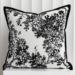 베개 Dunxdeco 럭셔리 흰색 검은 예술 소파 장식 케이스 현대식 나무 첸닐 Jacquard 따뜻한 의자 침구 사우스 신