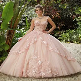 Pink Princess Quinceanera Dress Sweet 16 Ball Gown 2022 Appliques Sequins Beads Flowers Backless Party Vestidos De 15 Dresses for quinc 291Z