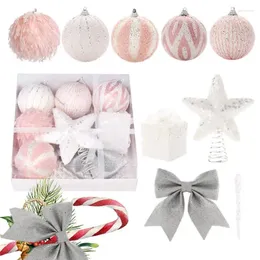 Party Decoration 18pcs Christmas Ball Shatterproof Tree Ornaments Pink Exquisite Star Bowknot Balls Topper Set For