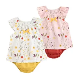 Kläder set Sanlutoz Summer Baby Clothing Set Flower Preschool Top+Bottom 2 Casual Cotton Baby Clothing Setl2405