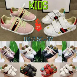 Girls star Shoes chirdren Italy Bee Casual shoe White Flat Leather Shoe Green Red Stripe Embroidered sport Snake size 26-35