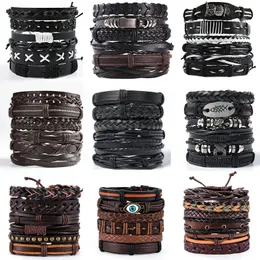 Pulseira de couro vintage para homens tecidos conjuntos de ornamentos punk masculino combo diy jóias de charme 240423