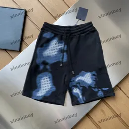 Xinxinbuy 2024 Мужчины Женщины Дизайнерские шорты радужная градиент Петикция печати хлопковая ткань короткая черная синяя абрикосовая Q-S-2xl Новый
