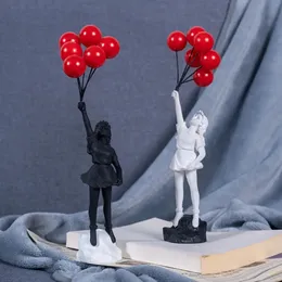 Kreatives fliegendes Ballon Mädchen Figur zarte Banksy Skulptur ohne Geruch Einfacher schwarz weiße Liebe Statue 240509