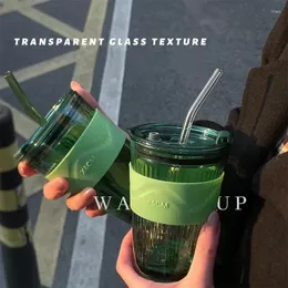 Kubki 450 ml Kreatywne zielone silikonowe rękaw szklany kawa kubka z pokrywką oporną na ciepło butelkę z herbatą herbatę