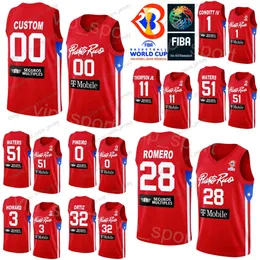 Jerseys de basquete de Porto Rico Impresso 2023 Copa do Mundo 51 Tremont Waters 28 Ismael Romero 1 George Conditt 11 Stephen Thompson Jr. 0 Isaiah Pineiro 00 John Holland