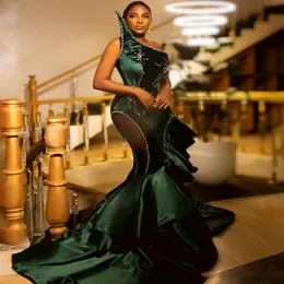 Aso Ebi 2024 Dark Green Mermaid Prom Dresses Strapless Beaded Velvet Evening Party Formal Second Reception Birthday Enagement PromDress Gowns LF010