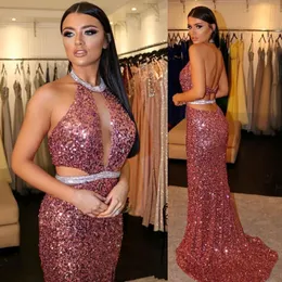 Sparkly Simple Sexy Mermaid Prom Dresses Sequined Cut-Out High Side Split Sweep Train Ruched Formal Dress Party Gowns Robes de Soiree 294h