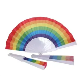 Party gynnar Gay Rainbow Pride Fan Plastic Bone Rainbows Handfans hbt-evenemang Rainbows-tema Partier gåvor 23 cm 0510 S S-tema S S S-tema-tema