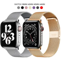 Bande di orologi ad anello milanese cinghie in metallo per Apple Watch 7 SE 6 5 4 3 fibbia regolabile a magnetico cinghia in acciaio inossidabile