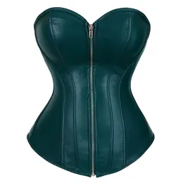 Women Steampunk Faux Leather Corsets Gothic Zipper Front Corset Bustiers Sexy Lingerie Top Body Shaper Plus Size S-6XL Green Red 240430