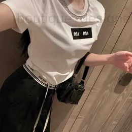Kvinnors t-shirt designer varumärke netizen 2024 handgjorda halsbandsbrev litet kort t fullt tryck jacquard midja band casual mångsidig ärm mp6z