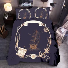 Bettwäsche Sets 3D bedrucktes Segelboot Home Textile Set Anker Bettdecke Vintage -Bettspezifische Kompass -Quilt T500