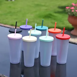Tazze da 24 once/710 ml di tazza sippy a doppio strato moderno come cartone animato di plastica portatile sport sport dritta di compleanno per vacanza