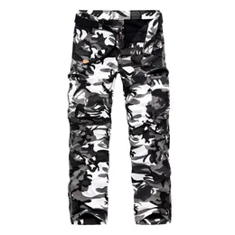 Hohigh Quality Mens Jeans Camouflage Hunting Pants Multipockit Army بدون حزام 240430
