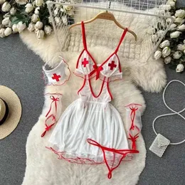 Sexy Cosplay Nurse Uniform Erotic Lingerie Babydoll Dress Flirting Underwear Women Clothes Costume 5 Piece Jumpsuit Dresses 240511