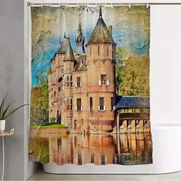 Shower Curtains Medieval Castle Haar Artwork Painting Scenery Style Utrecht My Landmarks Vintage Classic Tourism Curtain