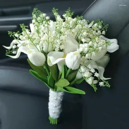 Dekoratif Çiçekler Yüksek Kalite Taklit Kraliyet Zambak Vadisi Callas Lale Çiçek Gelin Düğün Buketi Yapay