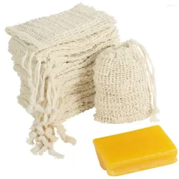 Storage Bags 100Pcs Fashion Nice Natural Linen Shower Exfoliator Sponge Pouch Net Comfortable Bubble Blister Mesh Soap Saver Foaming