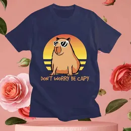 T-shirt da uomo divertente non preoccuparti sii Cappy Capybara Cotton Thirt Animali Stampato Maglietta da donna T-Shirt sciolto Casual Ossex Unisex Ts Strtwear T240510