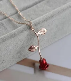 Delikat handgjorda legering Red Rose Flower Pendant Necklace Beauty Gold Silver Plated Charm Valentine Gift Women Fashion Jewelry9299070