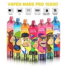 新しいVapen Mars Pro Tornado 15K Puff Vaper 15000 Puffs DESECHABLE DECHECHABLE DISOLABLE DIGITAL SCREEN AIRFLOW ADGB LIGHT 850MAH充電されたバッテリーポッドトルネード