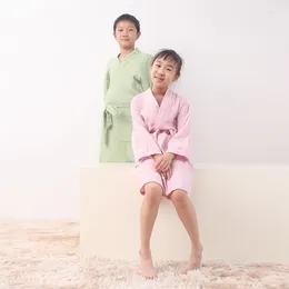 Домашняя одежда хлопка детской халат 3 слоя сетчатая мягкая завязка сон носить воду абсорбцию тонкая пижама Япония кимоно -одеяния
