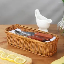 Placas 2pcs Quadrado Rattan Bread Basket Fork Spot Knife Storage para decoração de mesa de casamento de restaurante Decoração