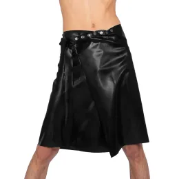 Sexy Women Men Latex Adjustable Kilt Fashion High Waist Skirts Party Club Casual Maid Costume Sexy Maxi Skirt with Rivet 7XL
