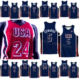 Stampa US 24 25 American Basketball 5 Anthony Edwards Maglie 7 Kevin Durant 15 Devin Booker 10 Jayson Tatum 12 Jrue Holiday 9 Tyrese Haliburton 4 Stephen Curry Navy Red