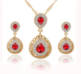 Kırmızı Kristal Düğün Gelin Mücevher Seti Tasarımcı Boyun Nedime Takı Aksesuarları Gelin Aksesuarları Set kolyesi
