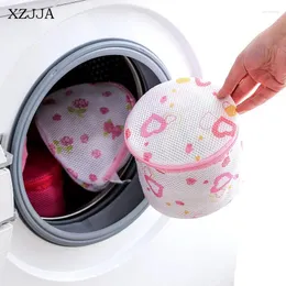 Çamaşır çantaları xzjja 1pcs polyester baskı çantası iç çamaşırı sutyen çoraplar yıkama torbası makinesi örgü fermuarlı koruyucu net kasa