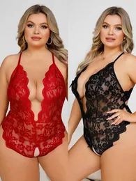 Sexy Set Plus Size Sexy Dessous Womens Erotik offener Schritt Unterwäsche Pyjamas Spitze transparentes Kleid Sex Kleidung SCHLACHTE HEISSE BABYDOLL T240513