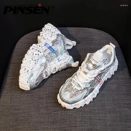 Fitness Shoes Brkwlyz Chunky Sneakers Fashion 2024 Bling White Platform Mulher de alta qualidade Zapatillas Mujer Ladies Casual