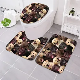 목욕 매트 cloocl 동물 화장실 매트 세트 재미있는 귀여운 래브라도 강아지 3d 프린트 바닥 깔개 욕실 샤워 카펫 쿠션