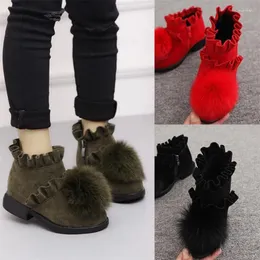 Botlar Mhyons 2024 Winter Moda Çocuk Kızlar Kar Ayakkabı Sıcak Peluş Yumuşak Bottom Bebek Rahat Çocuk Deri Kış Boot