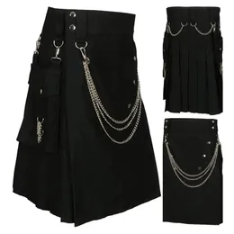 Mens Skirt Vintage Kilt Scotland Gothic Punk Fashion Kendo Pocket Skirts Scottish Clothing Casual Spring Fall Mens Streetwear 240506