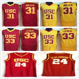 NCAA USC Trojans #24 Brian Scalabrine College Basketball Maglie 31 Cheryl Miller 33 Lisa Leslie Red Yellow University Cucila maglia cucita