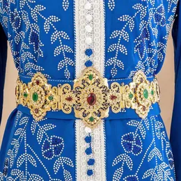 Waist Chain Belts Luxury Moroccan style bridal crystal with floral design Arad wedding Derss Caftan waist chain gold-plated body jewelry Q240511