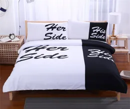 Blackwhite Her Side His Side bedding sets QueenKing Size double bed 3pcs4pcs Bed Linen Couples Duvet Cover Set 2109 V25676648