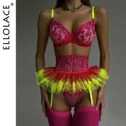 Сексуальный набор Ellolace Ruffle Heart Lingerie Sissy Эротическое бесшовное нижнее белье скалевание роскошное интимное пояс для валентинки валентин