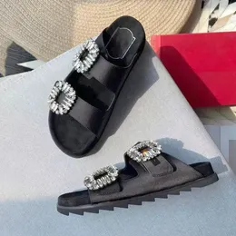 HOT beach pool sandal diamond Slippers luxury Casual shoe sexy lady black Sliders indoor outdoor Flat Slide Designer Men Women shoes Mule hasp loafer Leather sandale