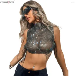 Festival da donna Festivalqueen Sexy High Collar Shiny Sinestone Maglie Halter Top Top Rope Party Bar Fashion