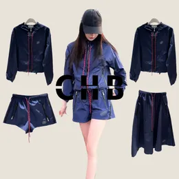 WomenNew product launched thin nylon hooded half skirt shorts set with customized YB imported lightweight nylon material SML